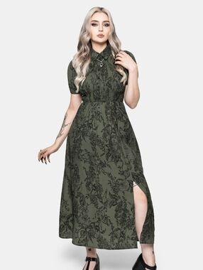 DISTURBIA ORLA FOXGLOVE POTION PRINT SHIRRED BODICE MIDAXI DRESS